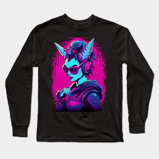 Synthwave Seduction: Retro Succubus Demon Long Sleeve T-Shirt